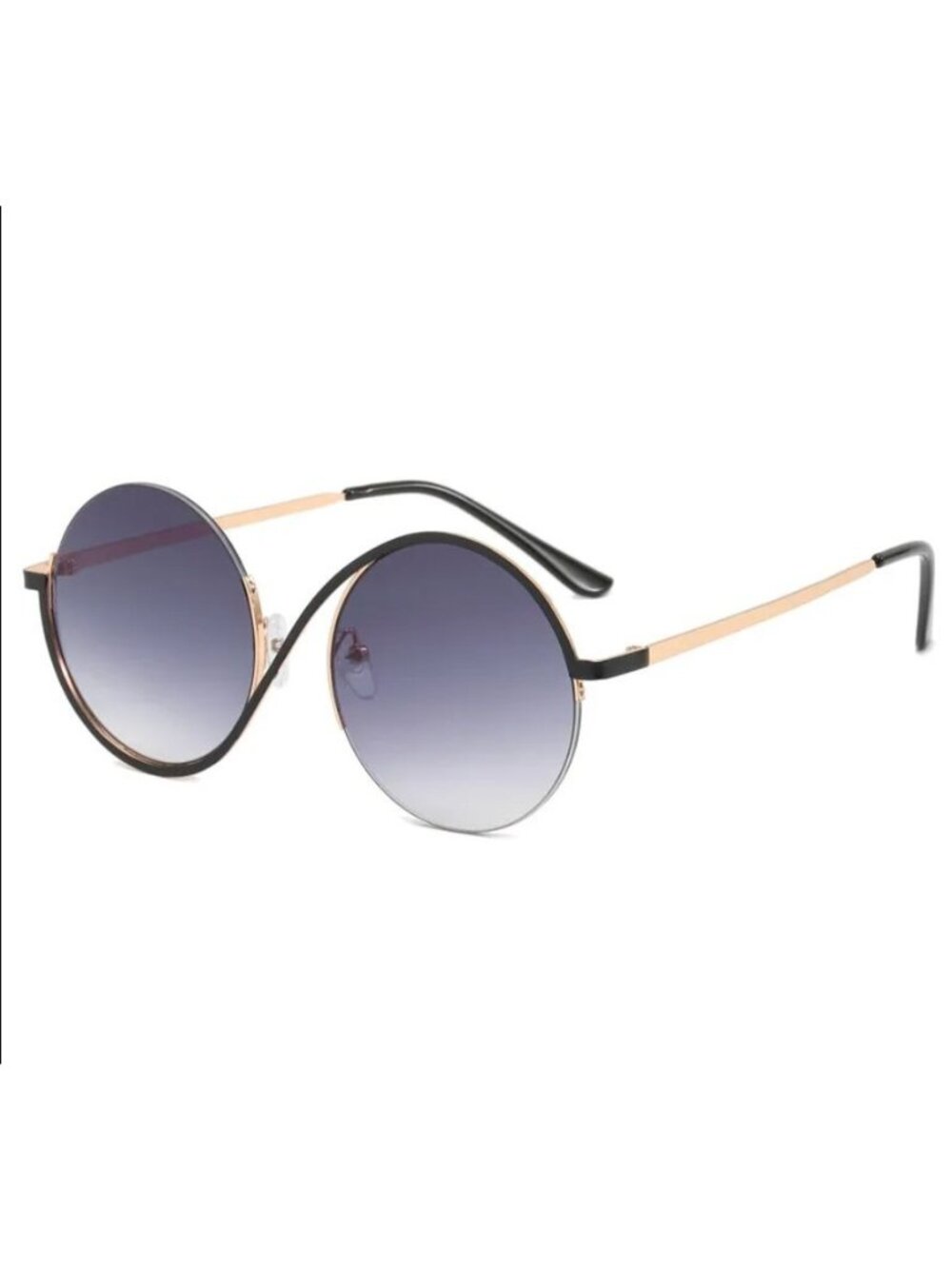 Round Oversized Gradient Black Lenses Sunglasses Unique Frame Design UV Protecti